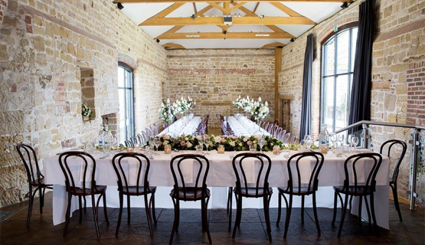 Hendall Manor Barns set up for a wedding reception